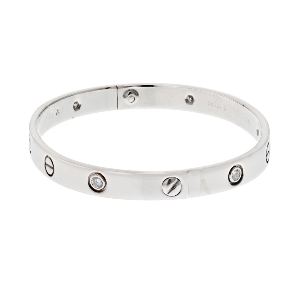 Cartier 18K White Gold Love 6 Diamond Bangle Size 18 Circa 1998 Bracelet